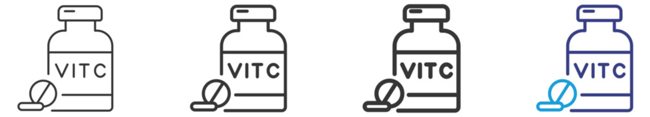 Vitamine C Icon Set Vectors Illustration with Outline Style Variation  