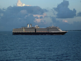 Luxury cruiseship cruise ship liner Nieuw Amsterdam arrival to St. Maarten Saint Martin island...