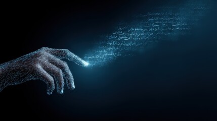 Digital hand touching glowing data