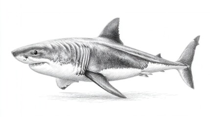 Detailed pencil sketch of a great white shark (1)