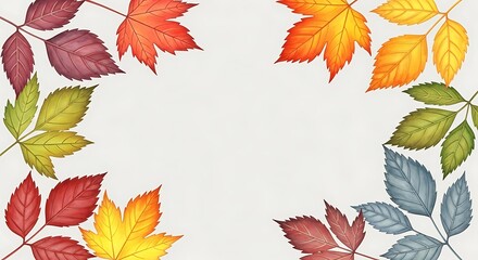 Colorful autumn leaves frame isolated on white background for your design