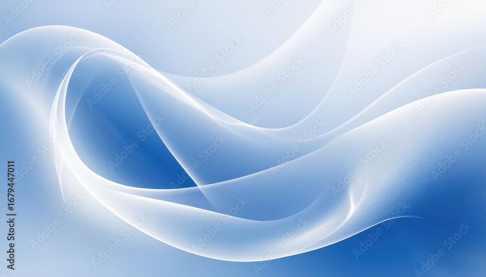 Poster flowing white and blue abstract wave texture with soft gradients and smooth curves perfect for backg