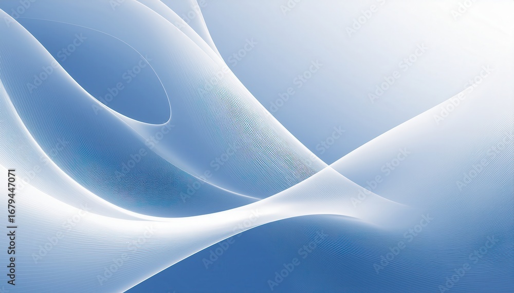 Poster flowing white and blue abstract wave texture with soft gradients and smooth curves perfect for backg