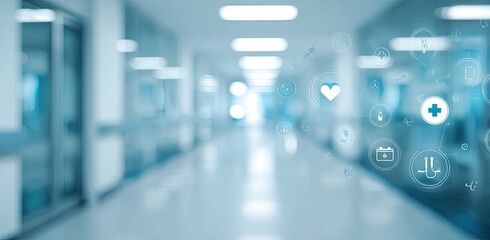 Blurred hospital hallway with medical icons