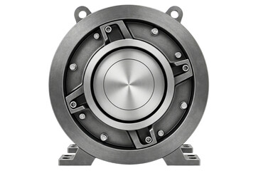 Industrial electromagnetic permanent magnet brake isolated on a transparent background