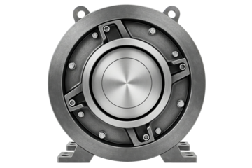 Industrial electromagnetic permanent magnet brake isolated on a transparent background