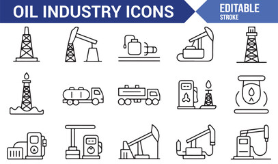 Collection of oil industry icons for graphic design