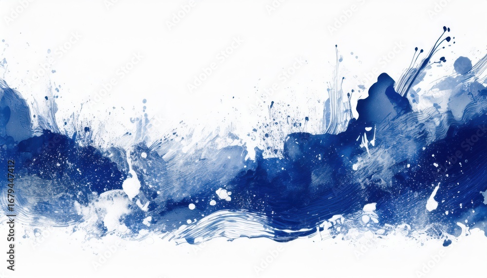 Poster fluid indigo blue ink splash with dynamic wave movement on white background perfect for abstract tex