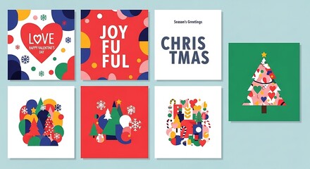 Set of colorful christmas and new year card designs in vector
