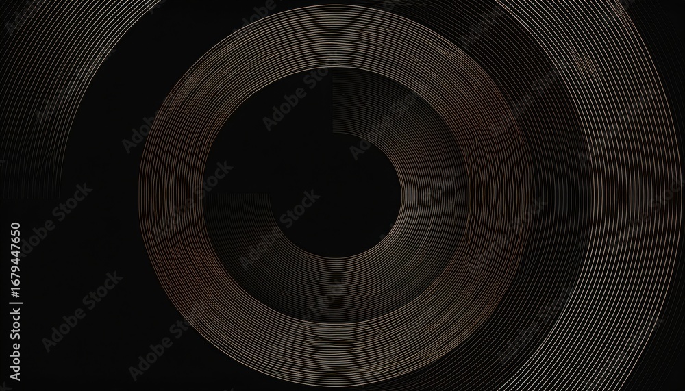 Poster abstract concentric circle tunnel with dark void center and metallic radial lines for modern backgro
