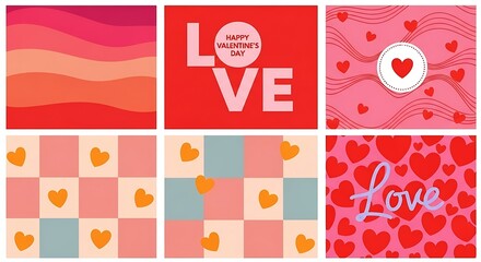 Romantic valentines day love heart pattern background set isolated on white background