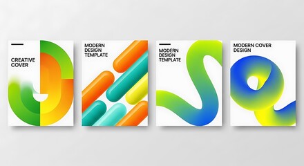 Modern cover design template with vibrant gradient shapes isolated on white background