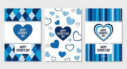 Happy fathers day greeting cards with hearts and geometric shapes design