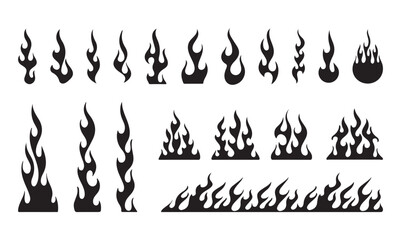 Classic silhouette flame, old school style. Black fire set isolated on white background. Old school and retro tattoo, neo-tribal style. Minimalist stylish fire. vector illustration eps file