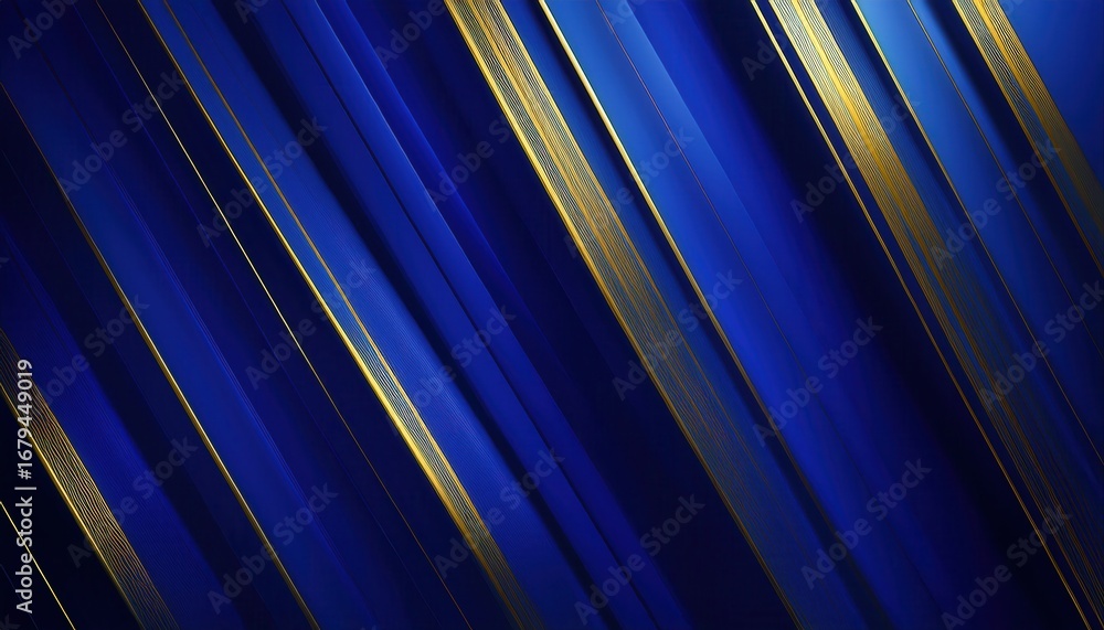Poster luxurious abstract blue background with golden metallic diagonal lines for elegant texture or premiu
