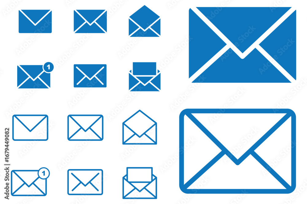 Aufkleber set of mail envelope icon in linear style. closed envelope, opened letter, with checkmark and email.