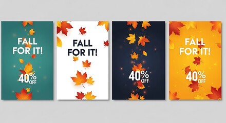 Fall sale banners with colorful leaves and discount offers for promotion
