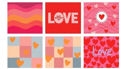 Collection of valentines day backgrounds with hearts isolated on white background
