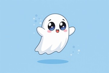 Fototapeta premium Cute ghost floats, pastel background, Halloween