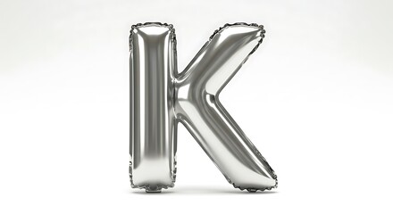 Fototapeta premium Shiny Silver Letter K Balloon Floating Against a Clean White Background