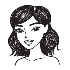 Beautiful Woman Doodle Black and White Illustration Fashion Girl Portrait Line Art Sketch Vector