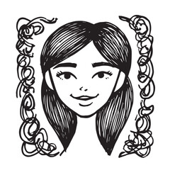 Beautiful Woman Doodle Black and White Illustration Fashion Girl Portrait Line Art Sketch Vector