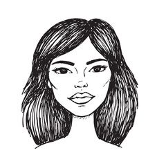 Beautiful Woman Doodle Black and White Illustration Fashion Girl Portrait Line Art Sketch Vector