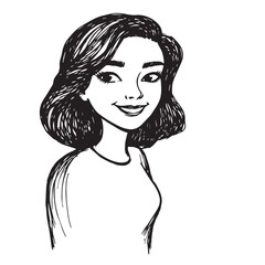 Beautiful Woman Doodle Black and White Illustration Fashion Girl Portrait Line Art Sketch Vector