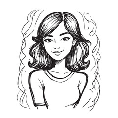 Beautiful Woman Doodle Black and White Illustration Fashion Girl Portrait Line Art Sketch Vector