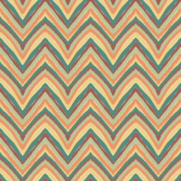 Abstract chevron pattern in a tribal ikat style, featuring a rustic, hand-woven texture. The seamless design with zigzag lines and a vintage color palette is ideal for textiles, backgrounds, and decor