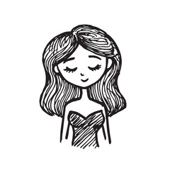 Beautiful Woman Doodle Black and White Illustration Fashion Girl Portrait Line Art Sketch Vector