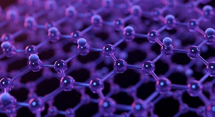 Dynamic purple molecular grid representing a cutting-edge material structure, illustrating scientific advancements in nanotechnology and the abstract beauty of atomic bonds