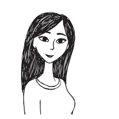 Beautiful Woman Doodle Black and White Illustration Fashion Girl Portrait Line Art Sketch Vector