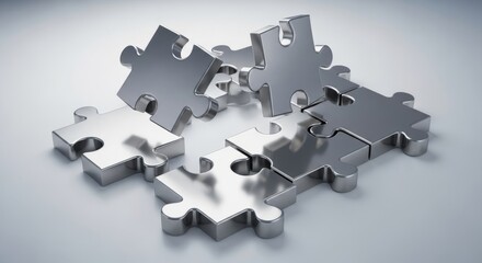 Silver jigsaw puzzle pieces representing problem solving and integration