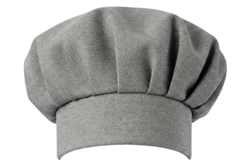 Traditional gray fabric chef hat for a professional cook isolated on a transparent background