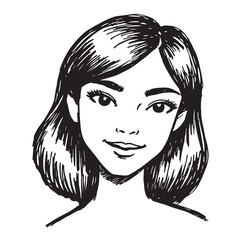 Beautiful Woman Doodle Black and White Illustration Fashion Girl Portrait Line Art Sketch Vector