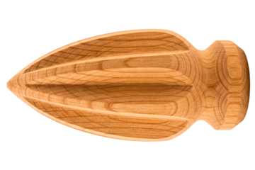 Handheld wooden citrus reamer for juicing lemons and limes isolated on a transparent background