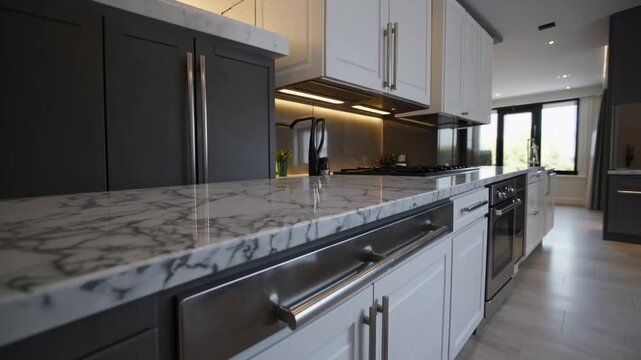 Luxury grey and white modern kitchen and living room