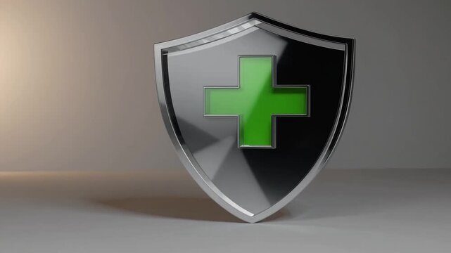 Protective Shield Emblem with Green Cross Symbol Denoting Health Coverage
