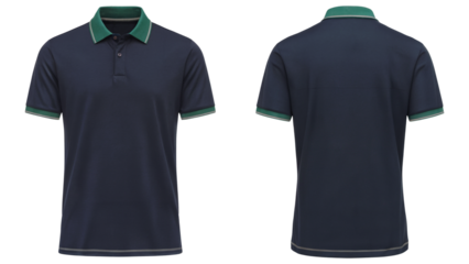 Classic polo shirt with green trim isolated on transparent background