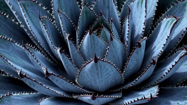 Abstract Natural Pattern and Texture Background from Closeup Shot of Agave Cactus Plant in Dark Blue Tones