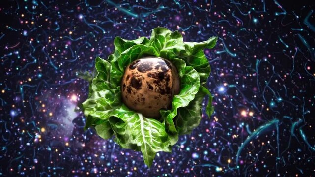 Planet Earth Surrounded by Leafy Green Chard Leaves as Globe Metaphor