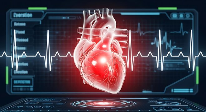 Advanced Digital Human Heart Hologram with Electrocardiogram Monitoring on a Futuristic Medical Interface – A Health Technology Concept