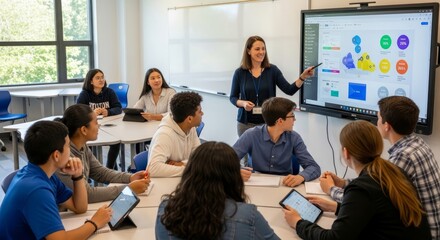 Teacher Leading a Group of Students in a Collaborative Learning Session