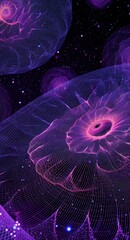 Abstract digital artwork showcasing cosmic patterns with vibrant pink and purple hues