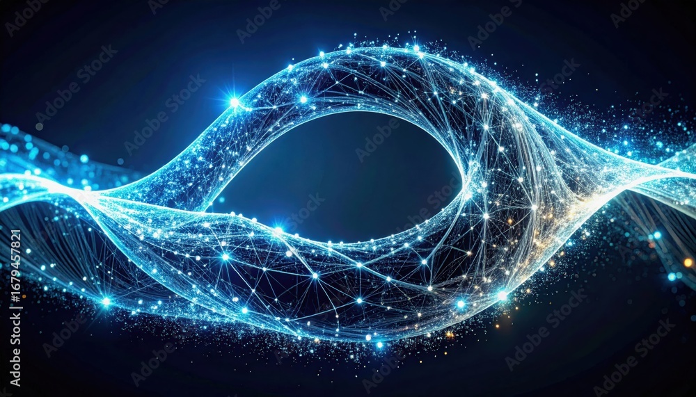 Poster a mesmerizing abstract design featuring glowing lines and particles, creating a sense of movement an