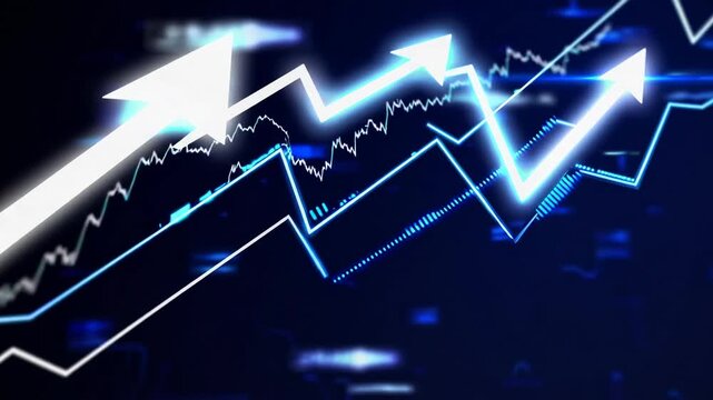 Luminous Pale Directional Indicators Ascending on Financial Graph Against Deep Navy Backdrop