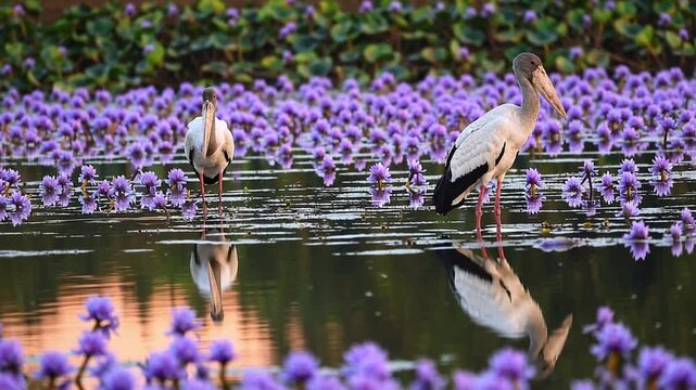 purple heron in the pond