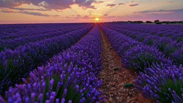 Sunset sky over summer lavender field.