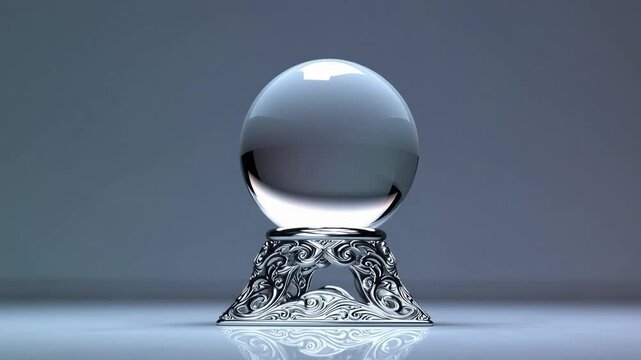 Transparent Crystal Sphere with Base Rendered in Three Dimensions for Futuristic or Mystical Concept